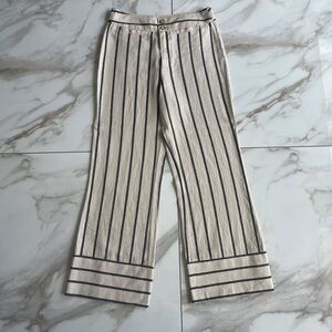 Tahari Cream and Black Striped Straight Leg Pants